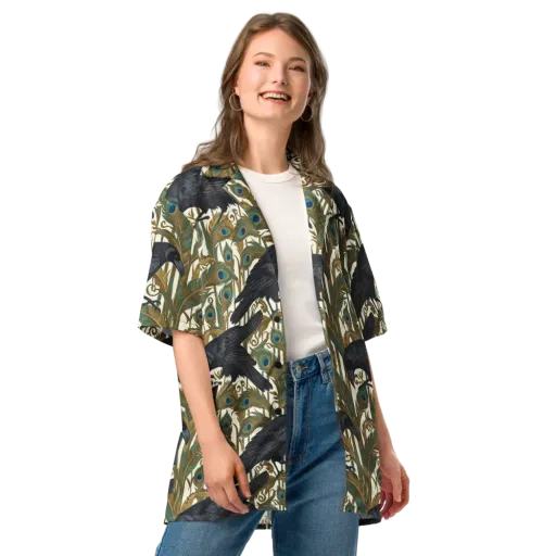 Raven Peacock Almanac on a Button Shirt