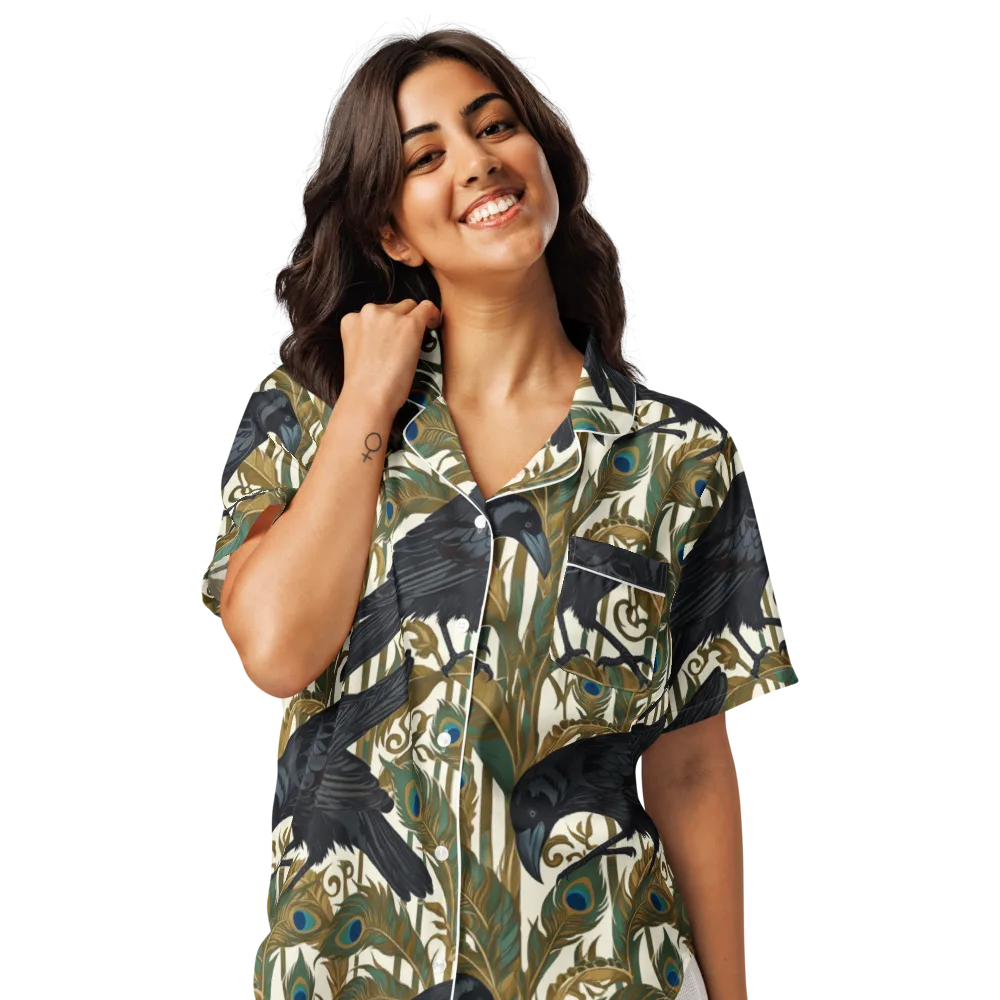 Raven Peacock Almanac on Women's Short Sleeve Pajama Top — Front