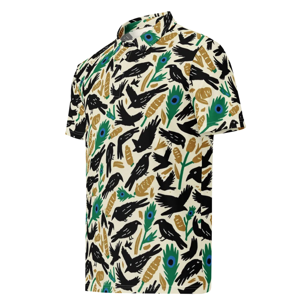 Murder of Crows on Men's Slim Fit Polo Shirt — Left Front