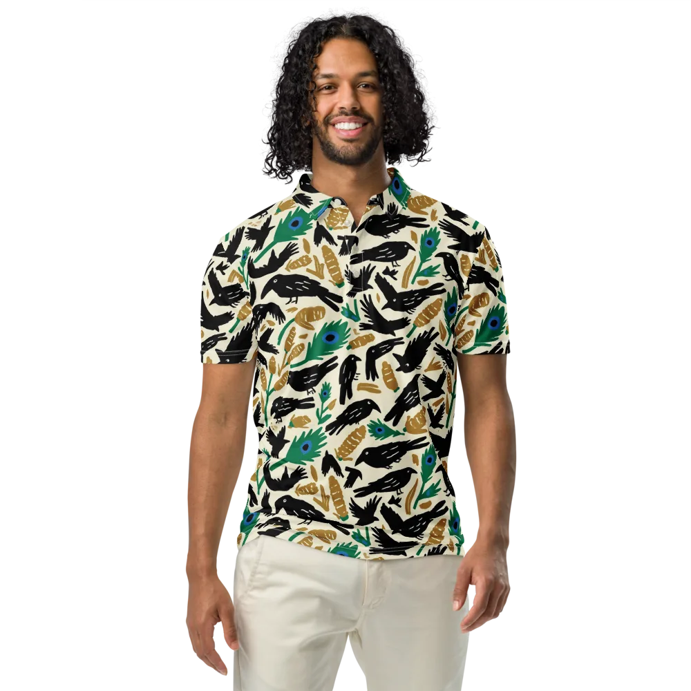 Murder of Crows on Men's Slim Fit Polo Shirt — Front