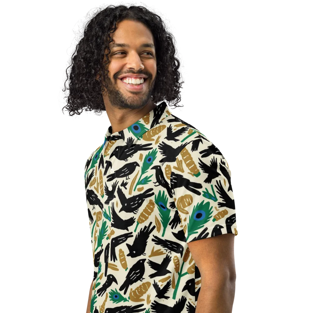 Murder of Crows on Men's Slim Fit Polo Shirt — Left Front