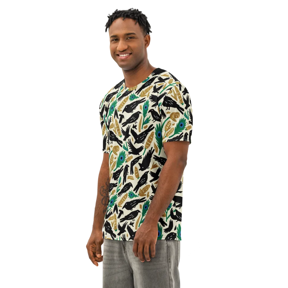 Murder of Crows on Men's Cotton Crew Neck T-Shirt — Left Front