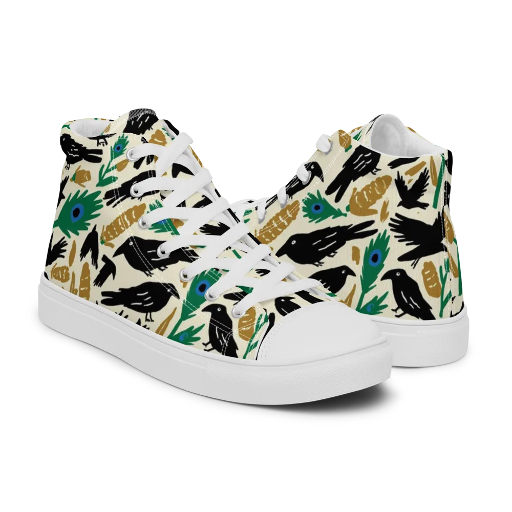 Murder of Crows on Men's High Top Canvas Shoes — Right