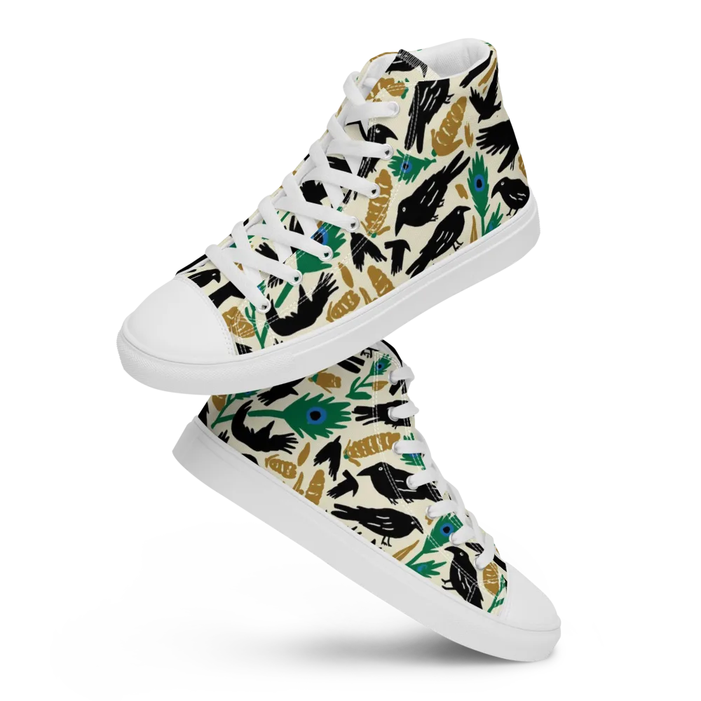 Murder of Crows on Men's High Top Canvas Shoes — Front