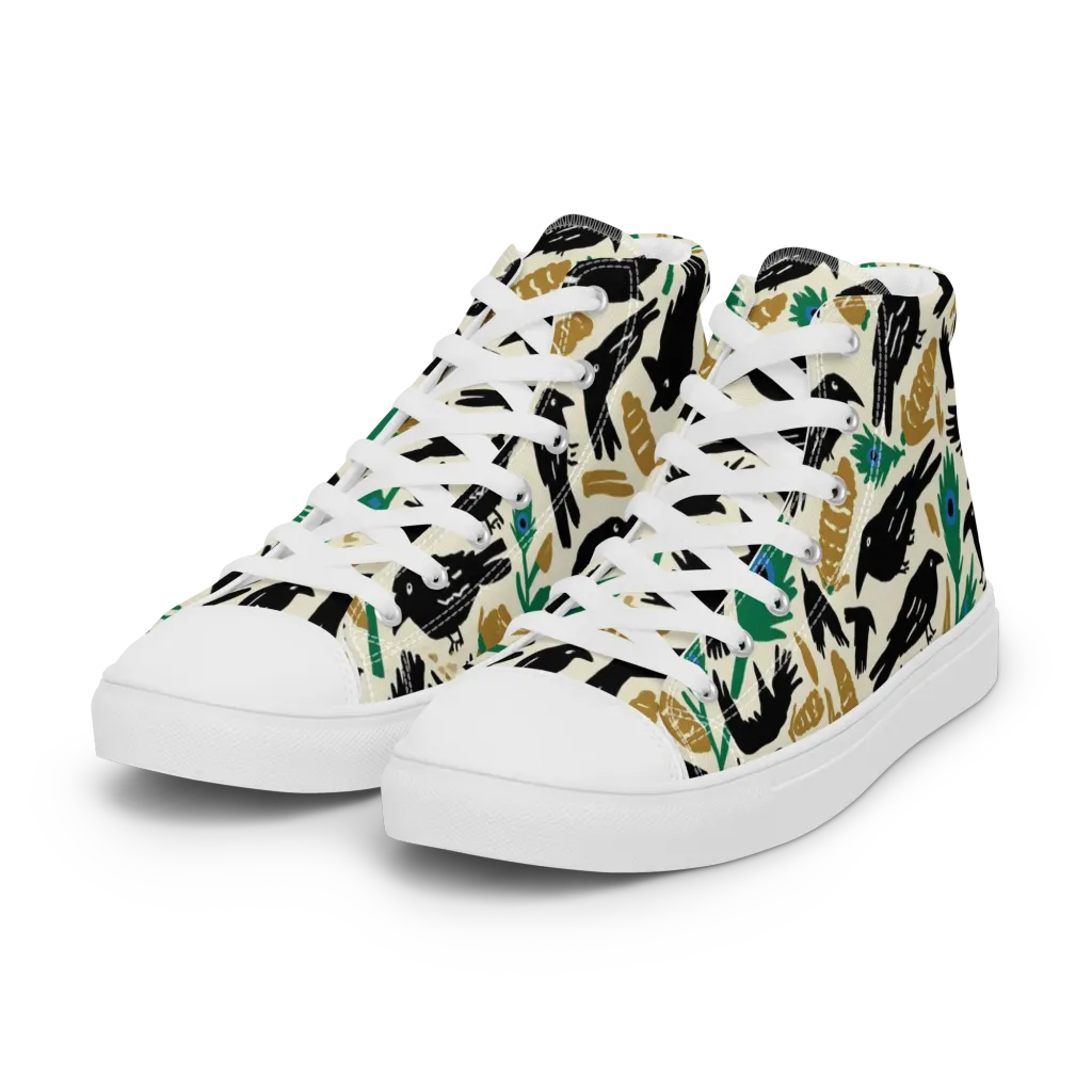 Murder of Crows on Women's High Top Canvas Shoes — Left Front