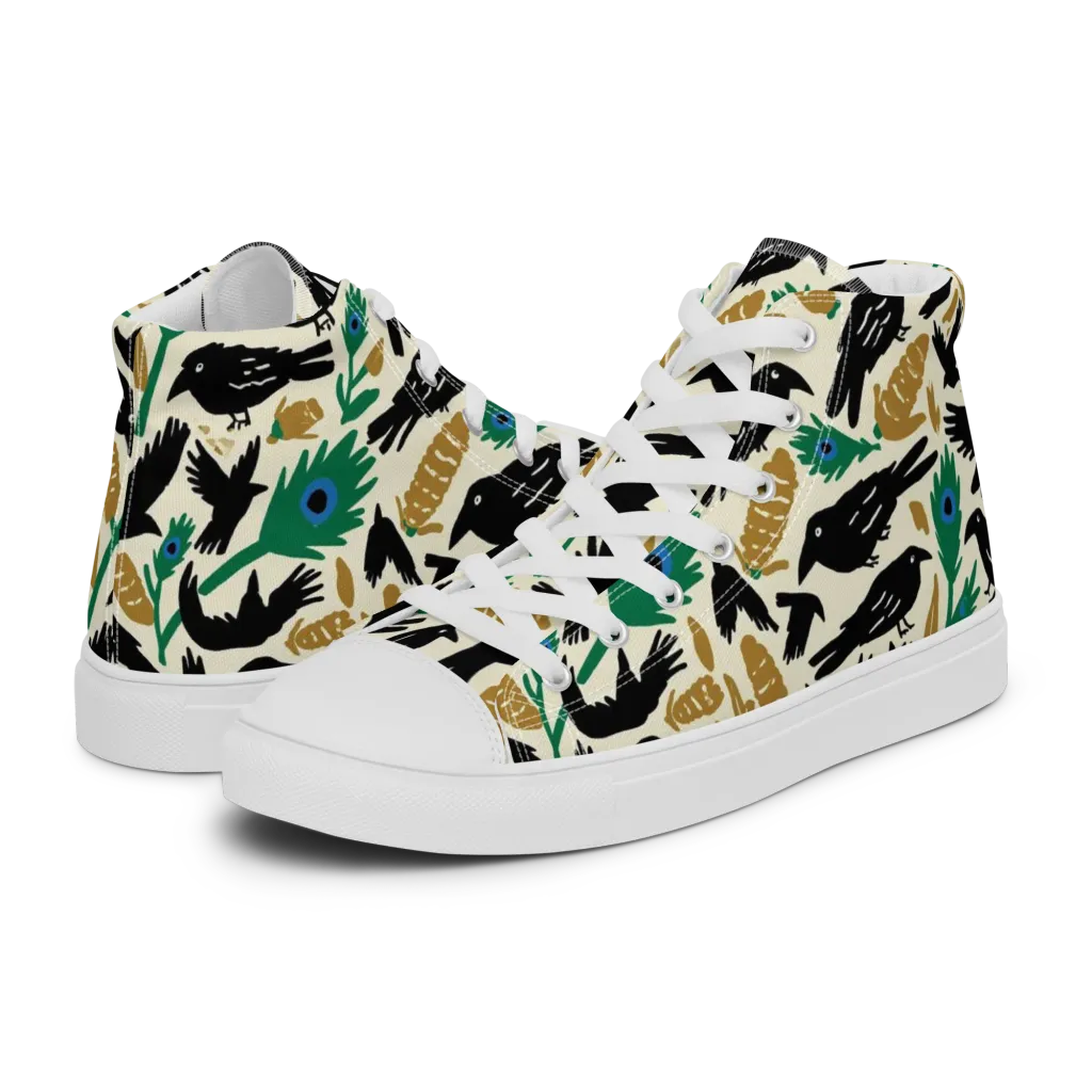 Murder of Crows on Women's High Top Canvas Shoes — Left