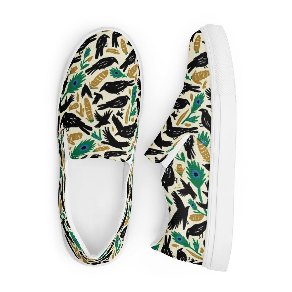 Murder of Crows on Men's Slip-On Canvas Shoes — Front