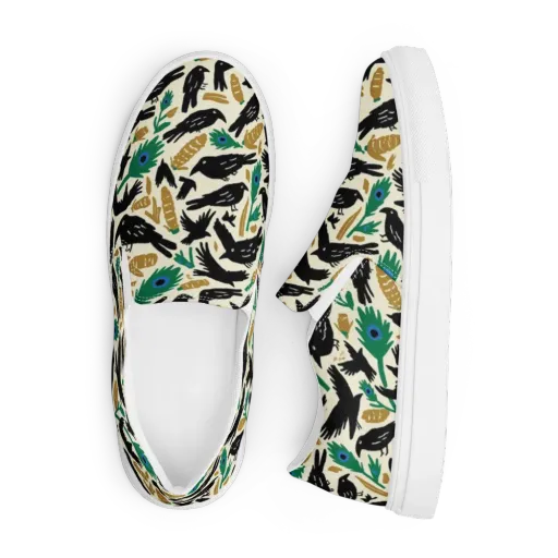 Murder of Crows on a Men's Slip-On Canvas Shoes