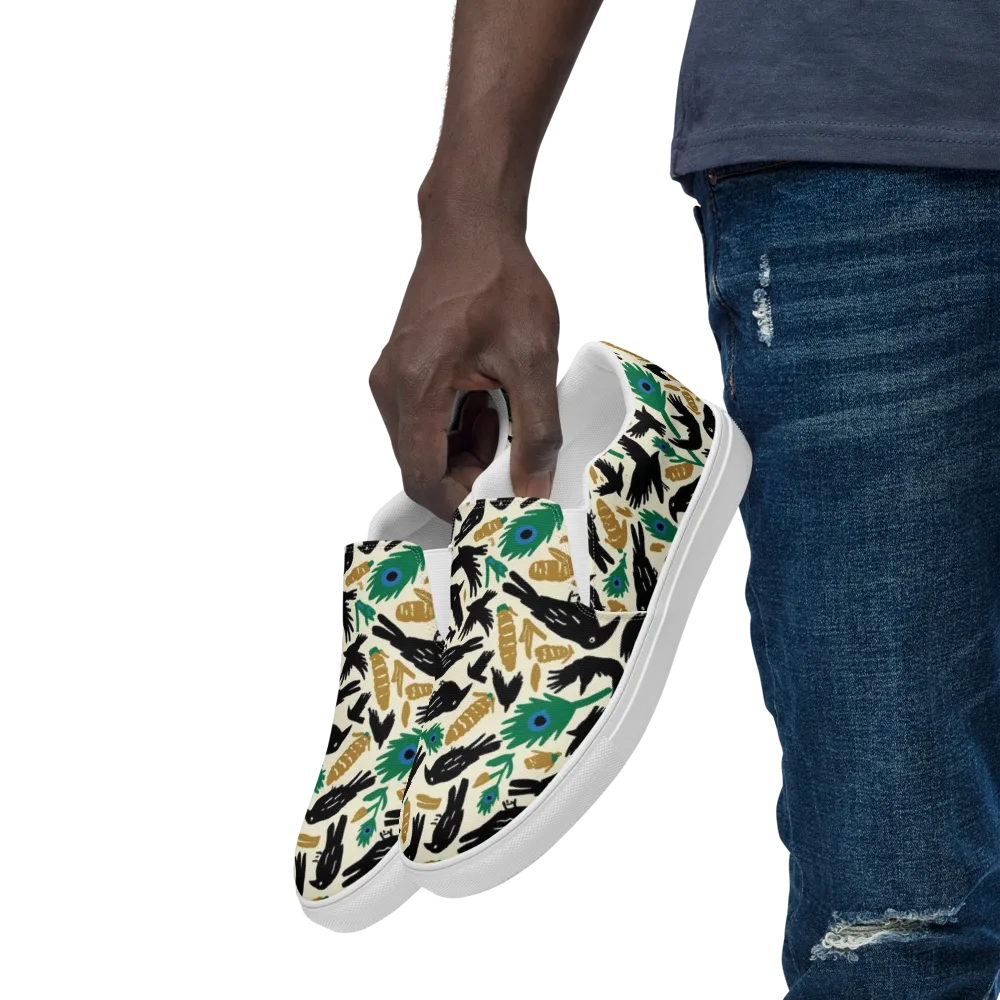Murder of Crows on Men's Slip-On Canvas Shoes — Left Front