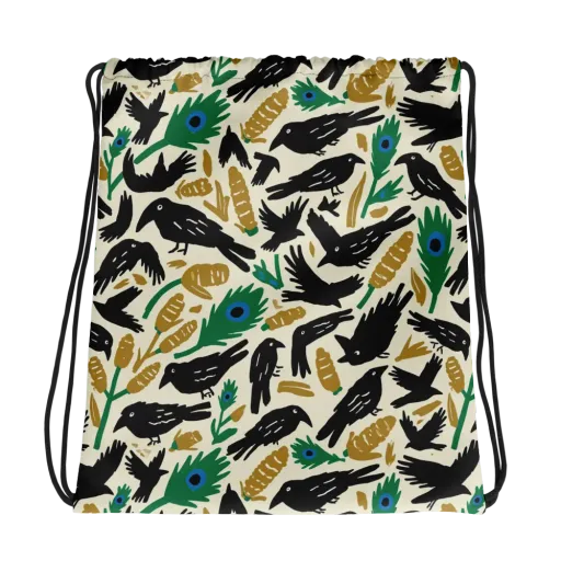 Murder of Crows on a Drawstring Bag