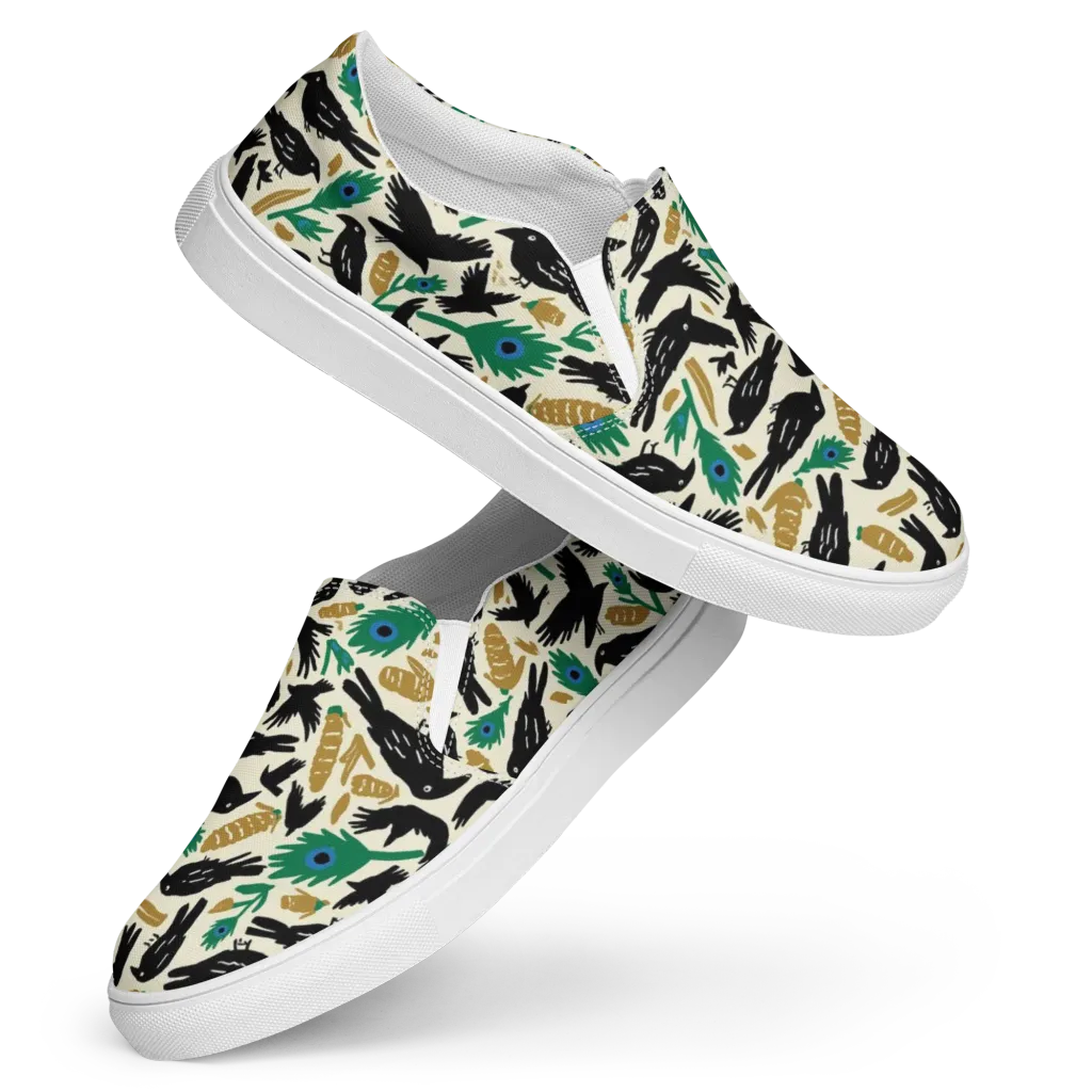 Murder of Crows on Women's Slip-On Canvas Shoes — Front