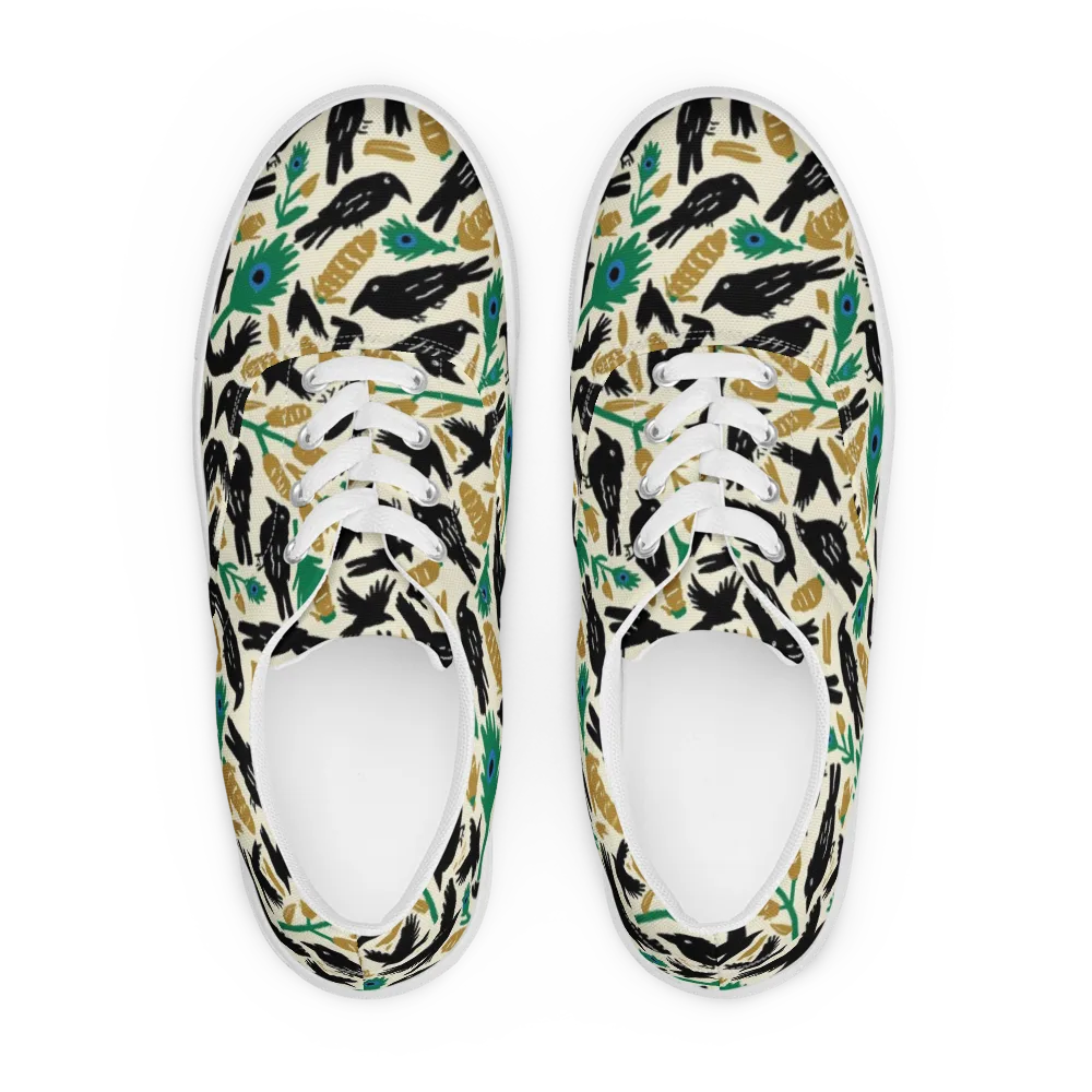 Murder of Crows on Men's Lace-Up Canvas Shoes — Front