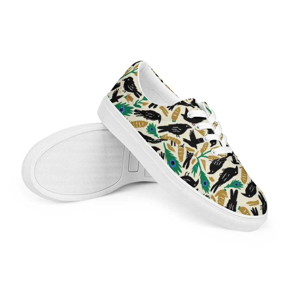 Murder of Crows on Men's Lace-Up Canvas Shoes — Right Front