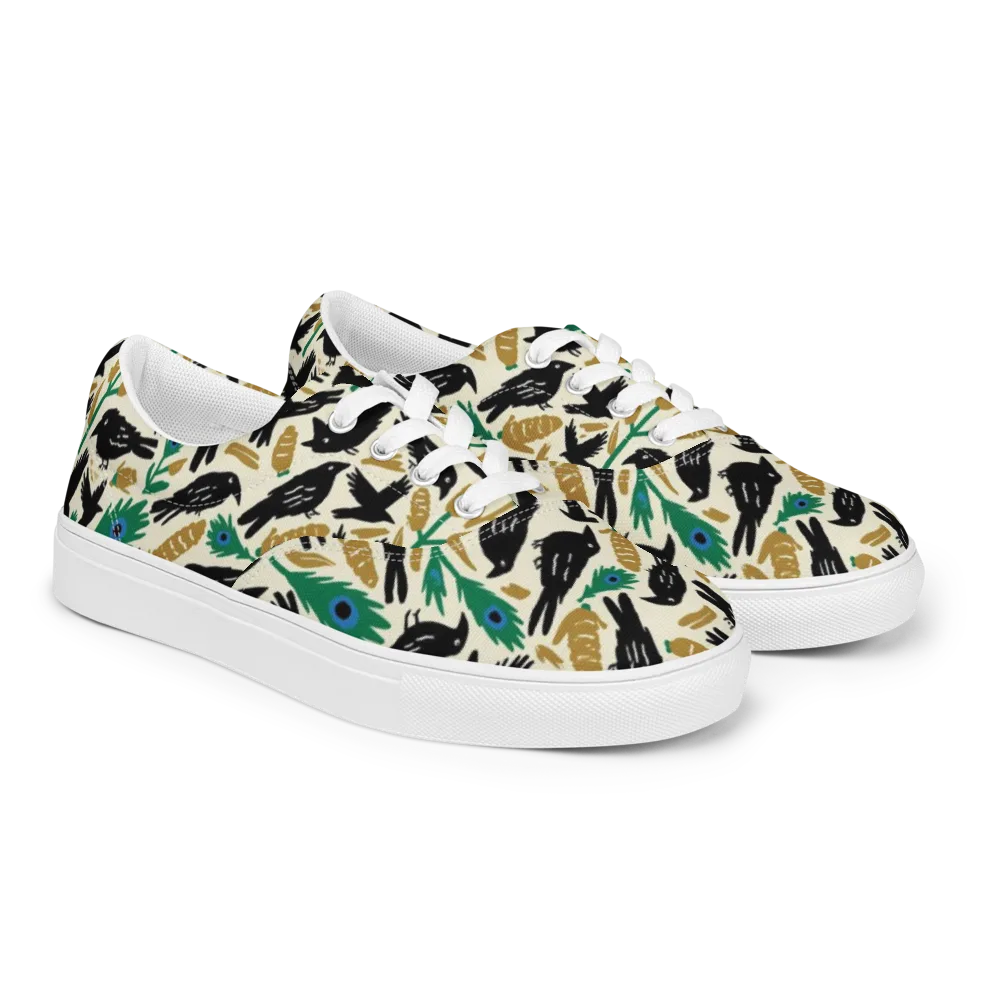 Murder of Crows on Men's Lace-Up Canvas Shoes — Right Front