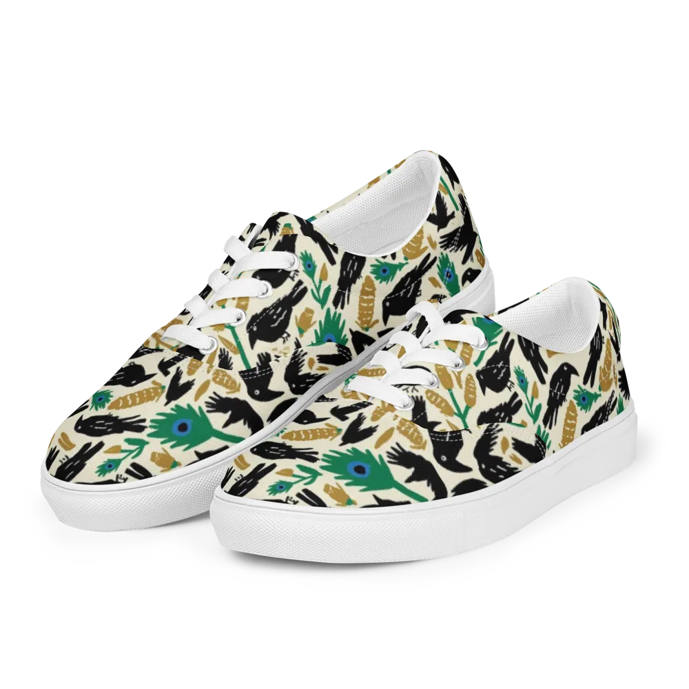 Murder of Crows on Men's Lace-Up Canvas Shoes — Left Front