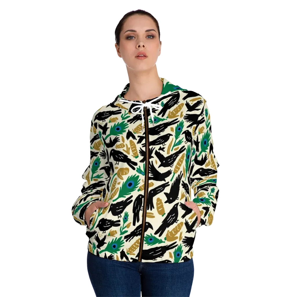 Murder of Crows on Women's Full-Zip Hoodie — Front On Person