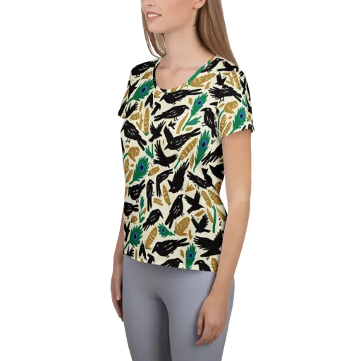 Murder of Crows on a Women's Athletic T-Shirt