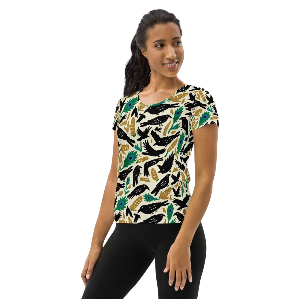 Murder of Crows on Women's Athletic T-Shirt — Left
