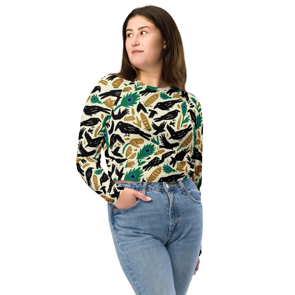 Murder of Crows on Long Sleeve Crop Top — Front