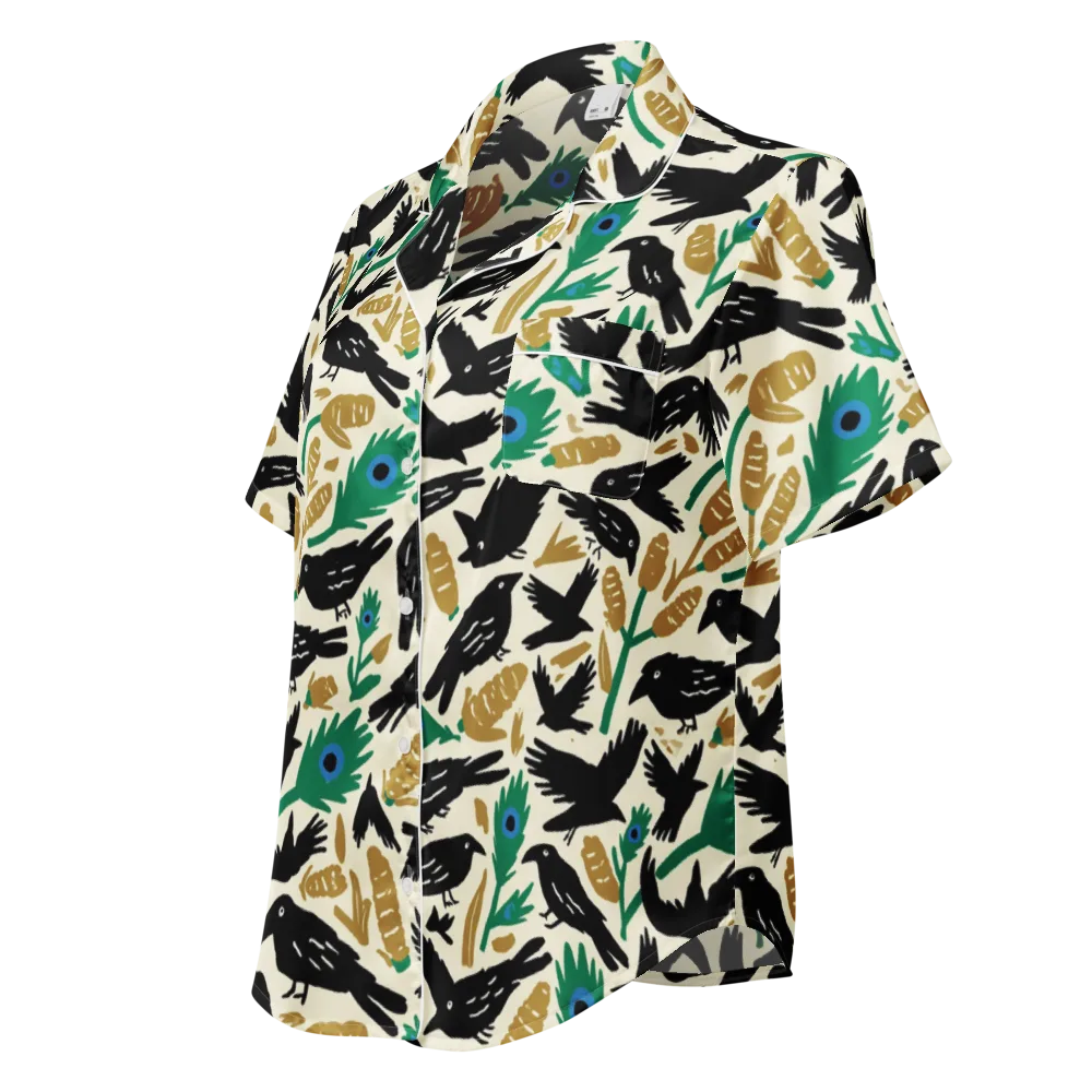 Murder of Crows on Women's Short Sleeve Pajama Top — Left Front