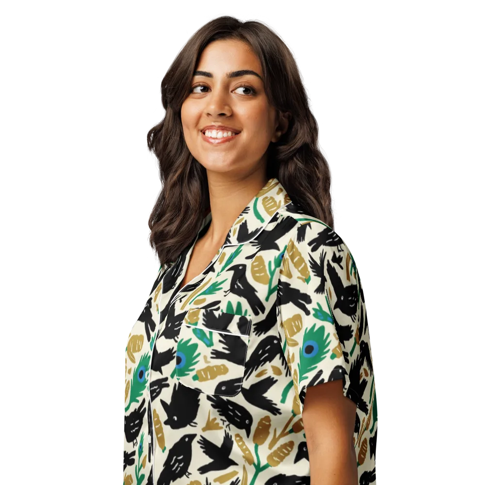 Murder of Crows on Women's Short Sleeve Pajama Top — Left Front