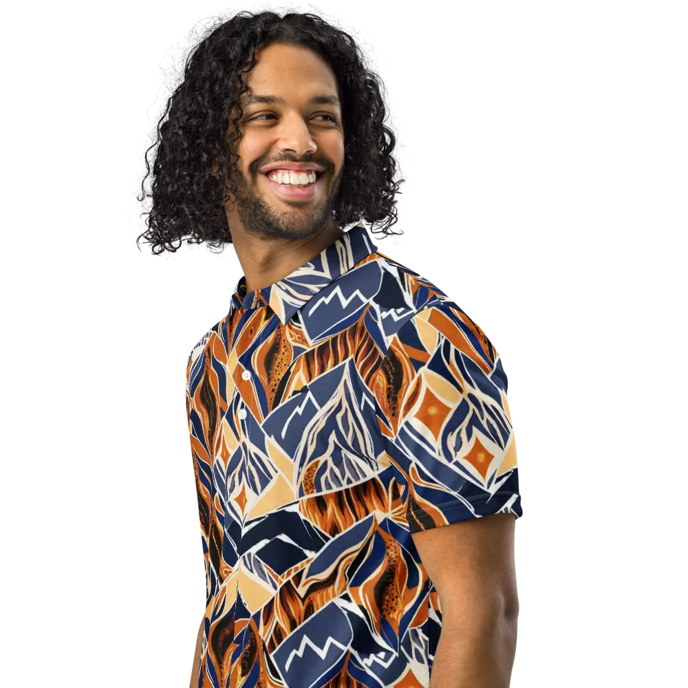 Saffron Alpine Static on Men's Slim Fit Polo Shirt — Left Front