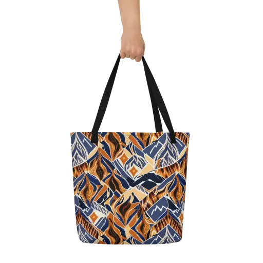 Saffron Alpine Static on a Large Tote Bag W/ Pocket