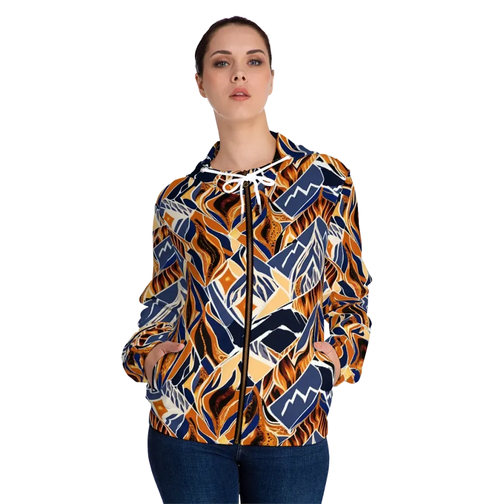 Saffron Alpine Static on Women's Full-Zip Hoodie — Front On Person