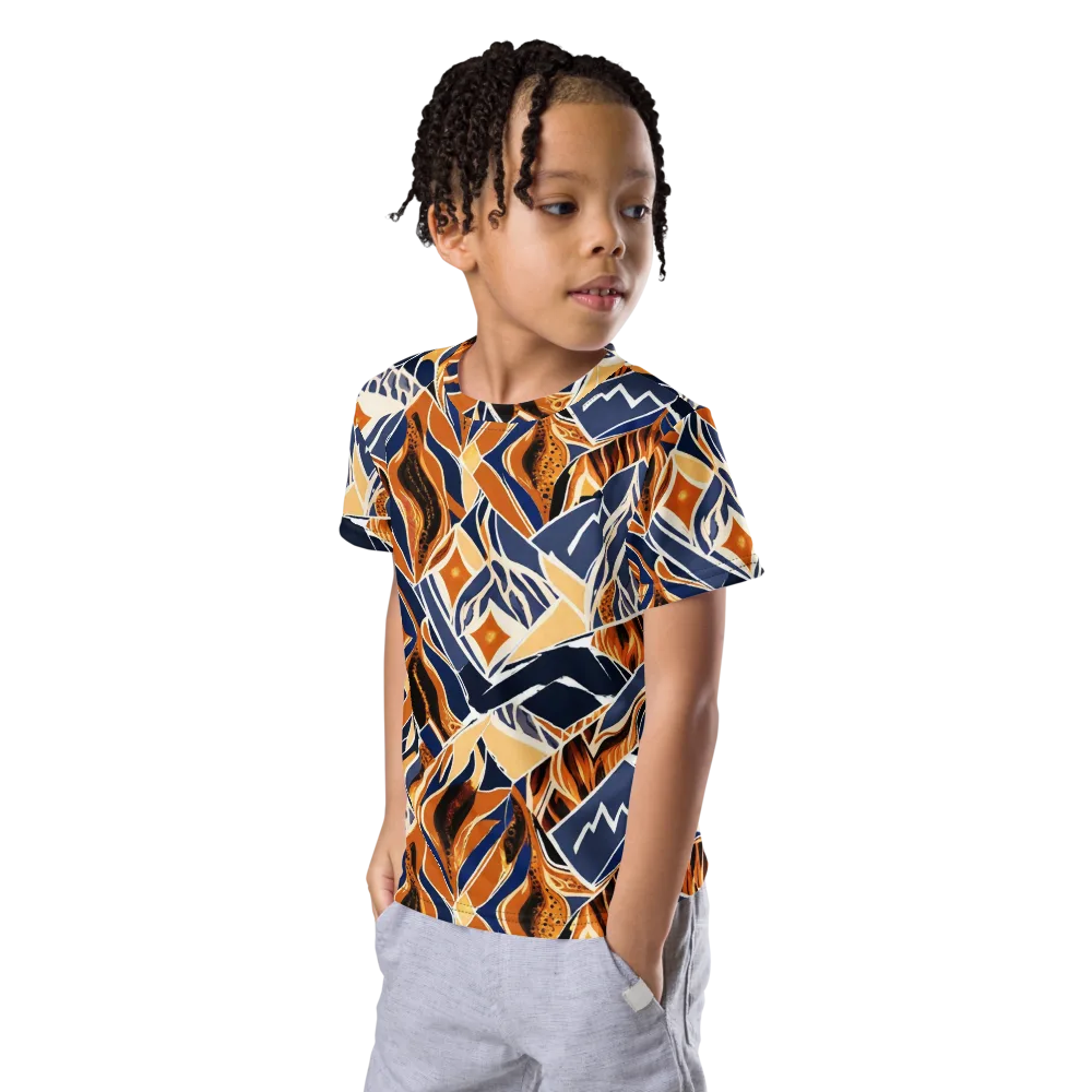 Saffron Alpine Static on Kids Crew Neck T-Shirt — Left Front
