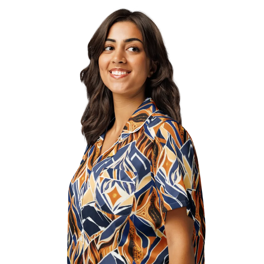 Saffron Alpine Static on Women's Short Sleeve Pajama Top — Left Front
