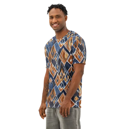 Indigo Ember on a Men's Cotton Crew Neck T-Shirt