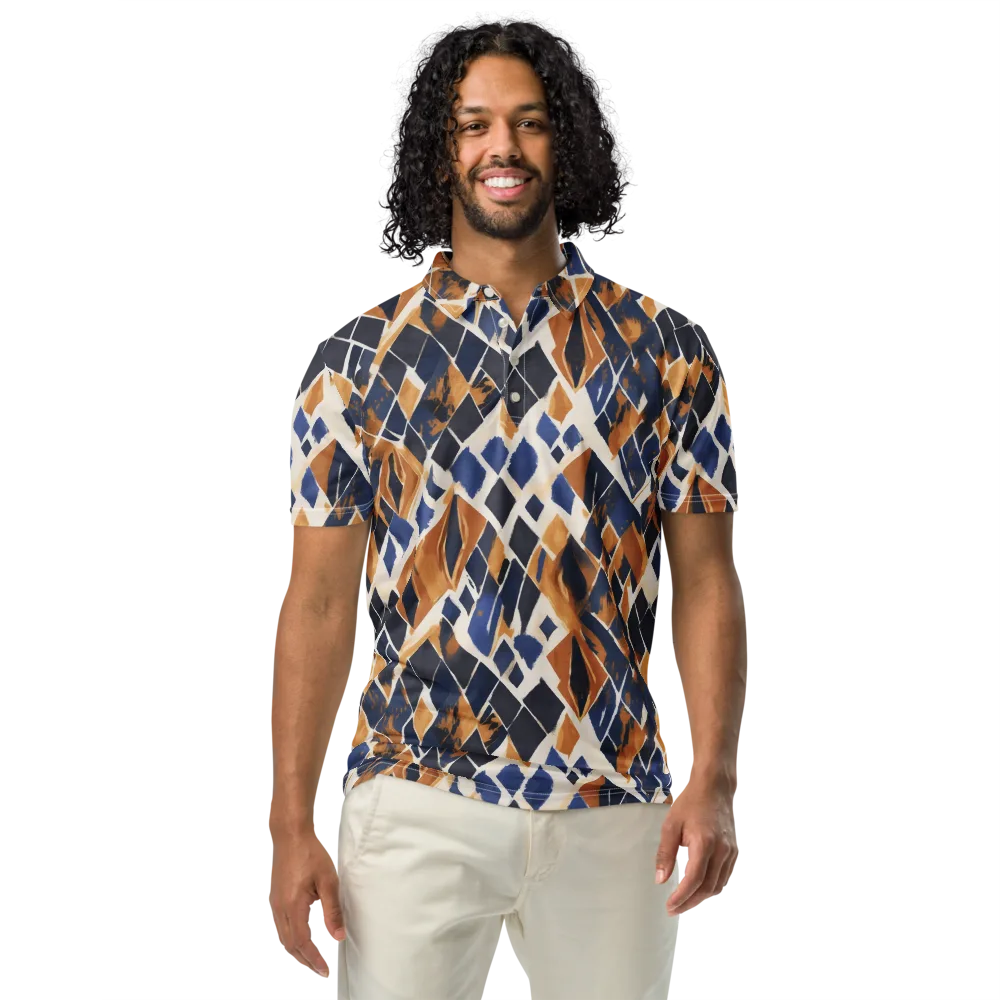 Cobalt Ember Argyle on Men's Slim Fit Polo Shirt — Front