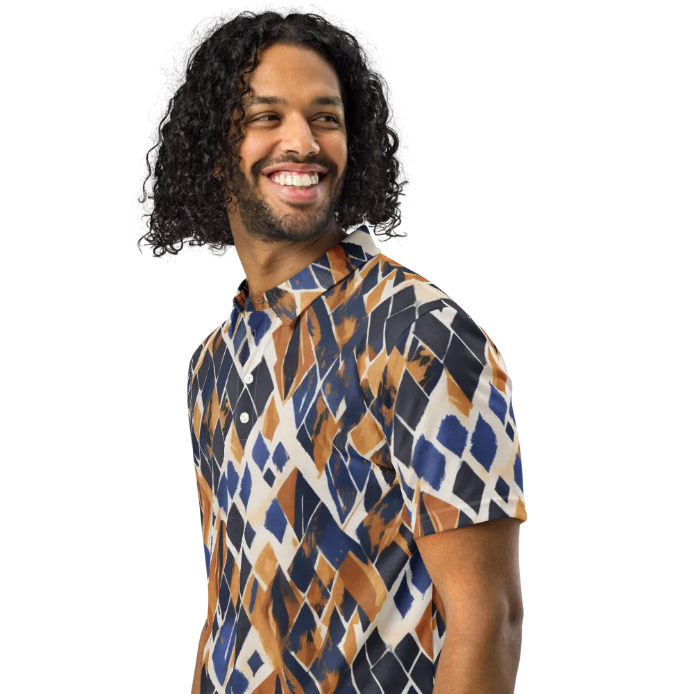 Cobalt Ember Argyle on Men's Slim Fit Polo Shirt — Left Front