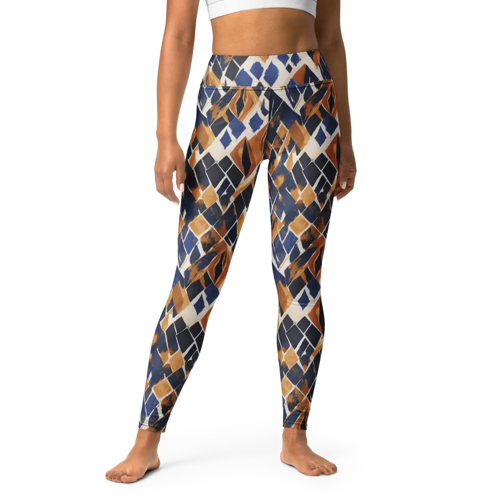 Cobalt Ember Argyle on Yoga Leggings — Front