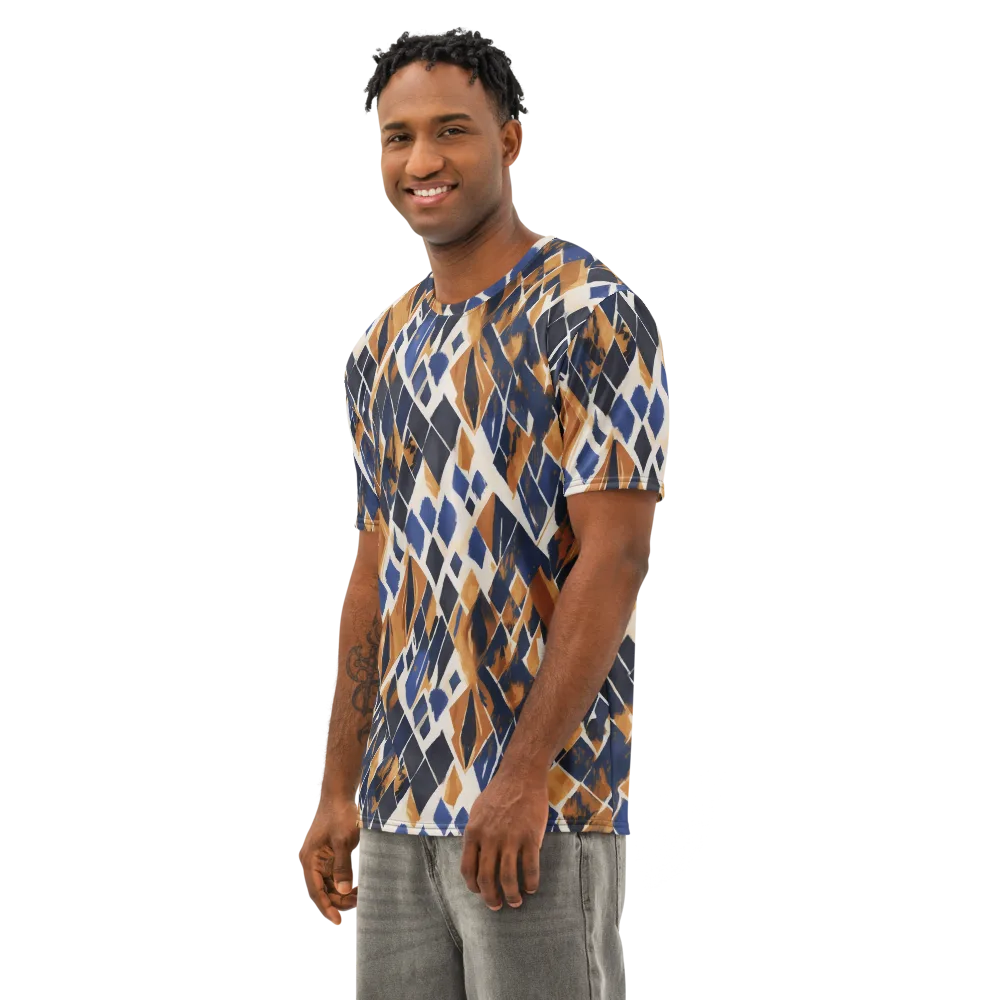 Cobalt Ember Argyle on Men's Cotton Crew Neck T-Shirt — Left Front