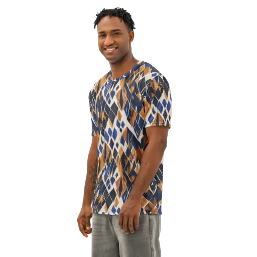 Cobalt Ember Argyle on a Men's Cotton Crew Neck T-Shirt