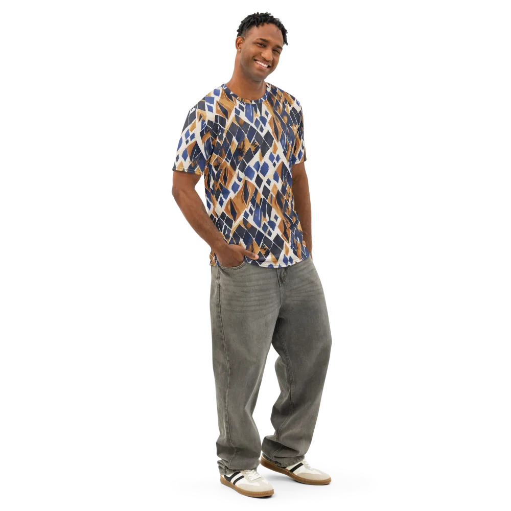Cobalt Ember Argyle on Men's Cotton Crew Neck T-Shirt — Right Front