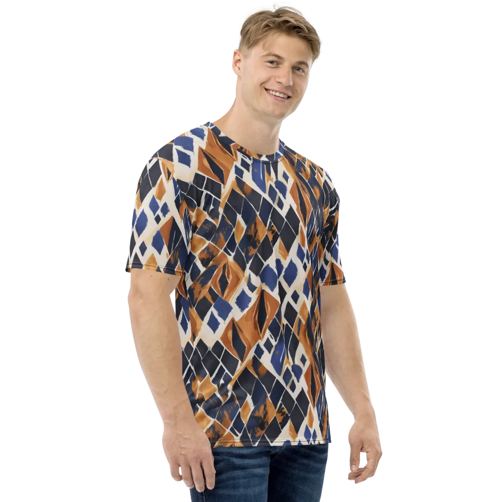 Cobalt Ember Argyle on Men's Crew Neck T-Shirt — Right