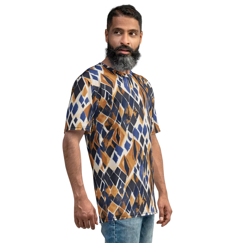 Cobalt Ember Argyle on Men's Crew Neck T-Shirt — Right