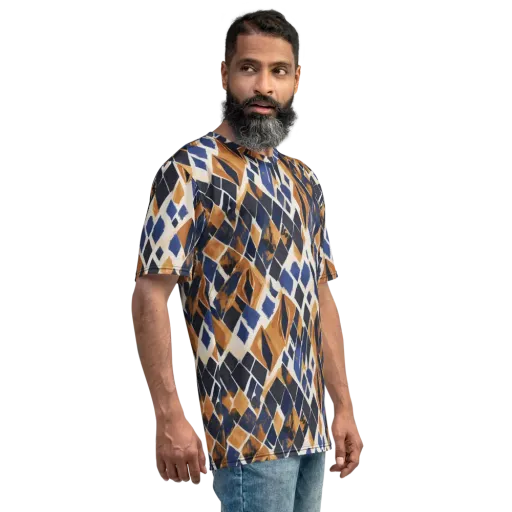 Cobalt Ember Argyle on a Men's Crew Neck T-Shirt