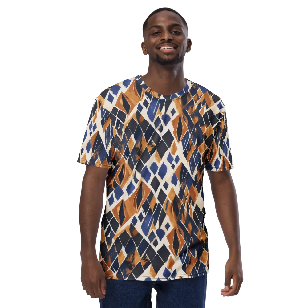 Cobalt Ember Argyle on Men's Crew Neck T-Shirt — Front