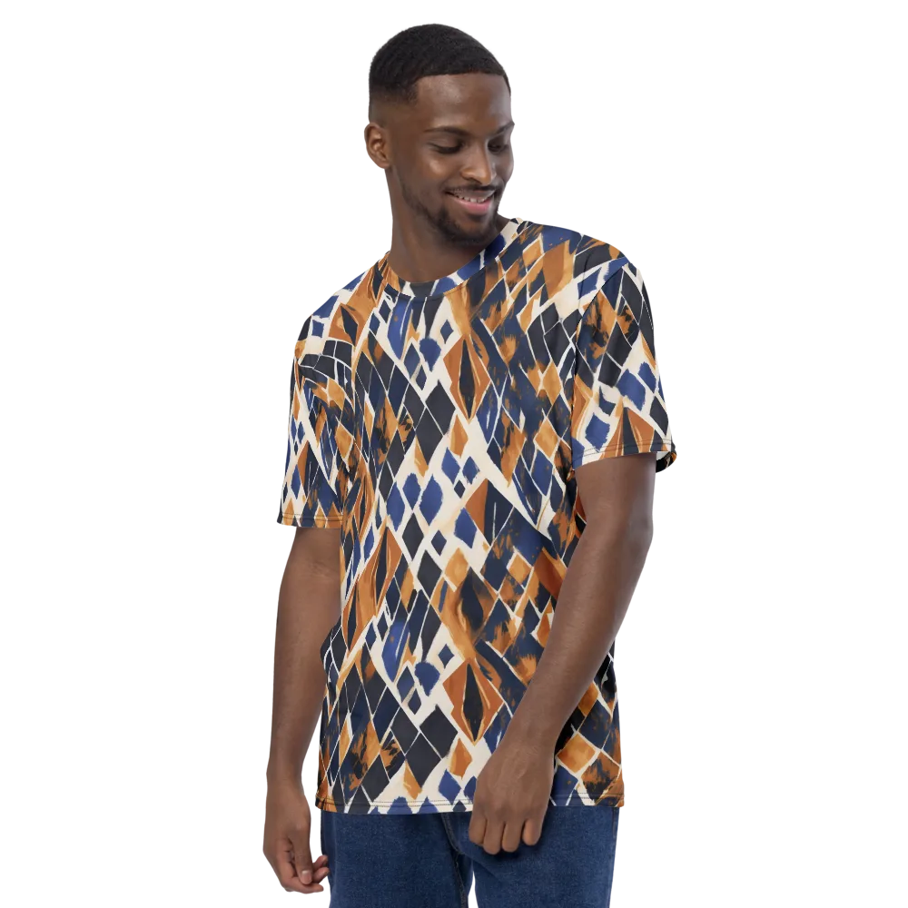 Cobalt Ember Argyle on Men's Crew Neck T-Shirt — Left