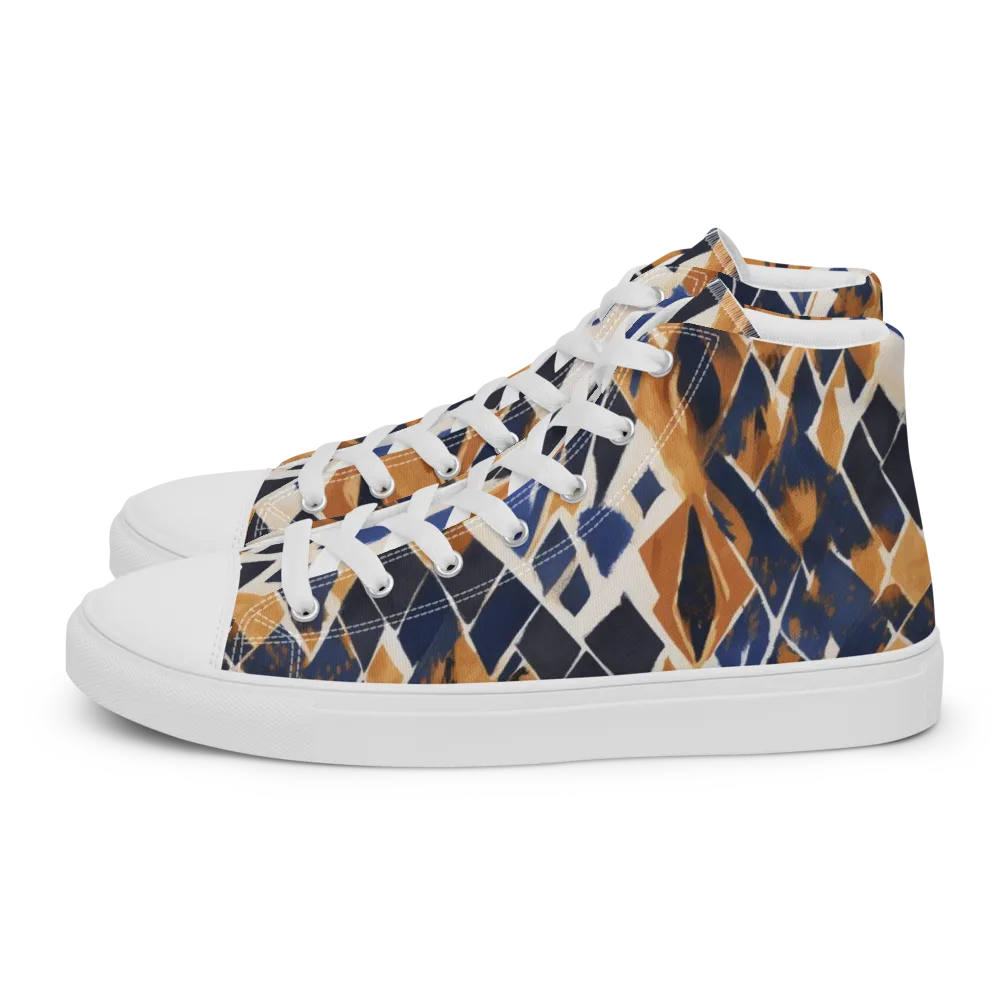 Cobalt Ember Argyle on Men's High Top Canvas Shoes — Left