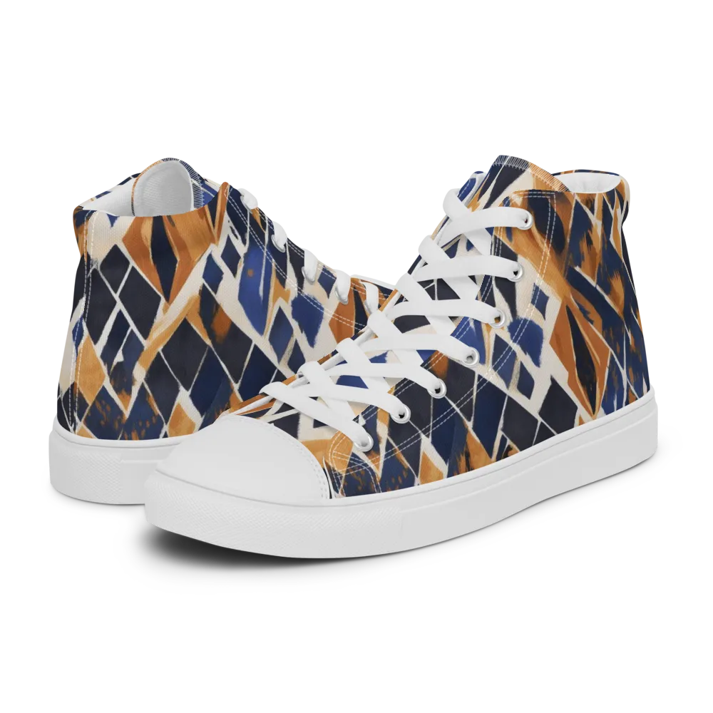 Cobalt Ember Argyle on Men's High Top Canvas Shoes — Left