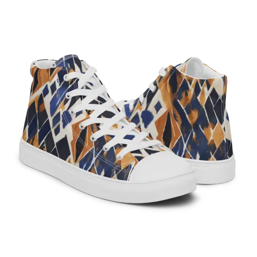 Cobalt Ember Argyle on a Men's High Top Canvas Shoes