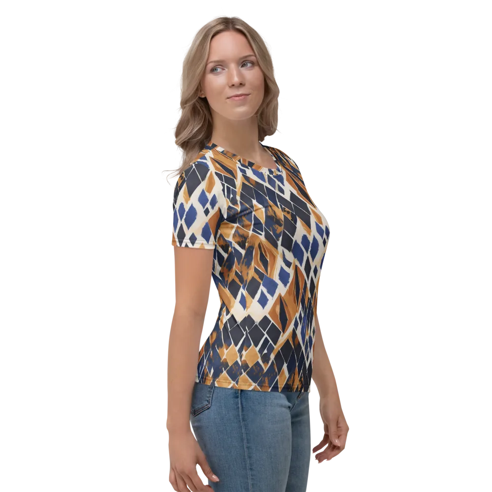 Cobalt Ember Argyle on Women's Crew Neck T-Shirt — Right