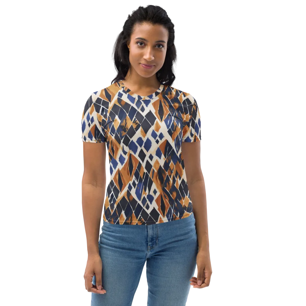 Cobalt Ember Argyle on Women's Crew Neck T-Shirt — Front