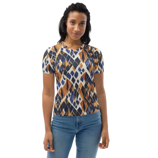 Cobalt Ember Argyle on a Women's Crew Neck T-Shirt