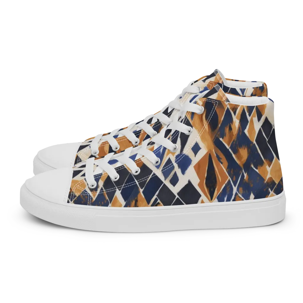 Cobalt Ember Argyle on Women's High Top Canvas Shoes — Left