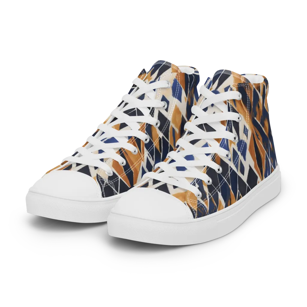 Cobalt Ember Argyle on Women's High Top Canvas Shoes — Left Front